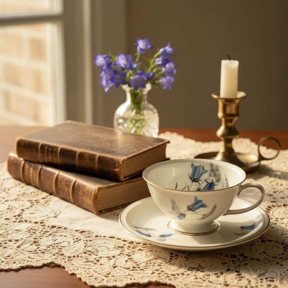 Rosenthal Winifred Teacup Saucer Selb Germany-Blue Bellflowers-Gold Trim-Vintage - Picture 7 of 10